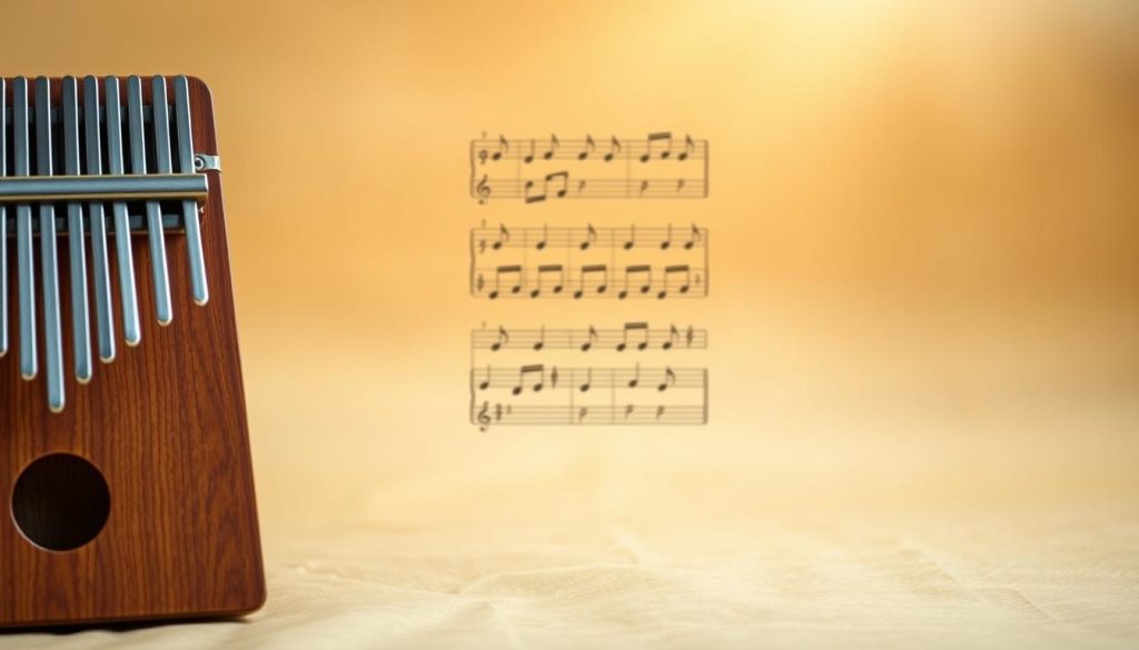 An artistic representation of a vertical kalimba tablature, featuring colorful notes and symbols, elegantly arranged on a parchment-like backdrop. In the foreground, a wooden kalimba sits gracefully, its keys reflecting light with a soft sheen. The middle layer shows a detailed close-up of the vertical tablature, with clear markings of numbers and musical notes that suggest easy readability. In the background, a subtle gradient of warm, inviting colors creates a harmonious atmosphere, evoking creativity and calm. Soft, diffused lighting highlights the texture of the kalimba and the intricacies of the tablature, inviting viewers to explore the musical journey. The overall mood is inspiring and educational, perfect for understanding kalimba tablature. An artistic representation of a vertical kalimba tablature, featuring colorful notes and symbols, elegantly arranged on a parchment-like backdrop. In the foreground, a wooden kalimba sits gracefully, its keys reflecting light with a soft sheen. The middle layer shows a detailed close-up of the vertical tablature, with clear markings of numbers and musical notes that suggest easy readability. In the background, a subtle gradient of warm, inviting colors creates a harmonious atmosphere, evoking creativity and calm. Soft, diffused lighting highlights the texture of the kalimba and the intricacies of the tablature, inviting viewers to explore the musical journey. The overall mood is inspiring and educational, perfect for understanding kalimba tablature.